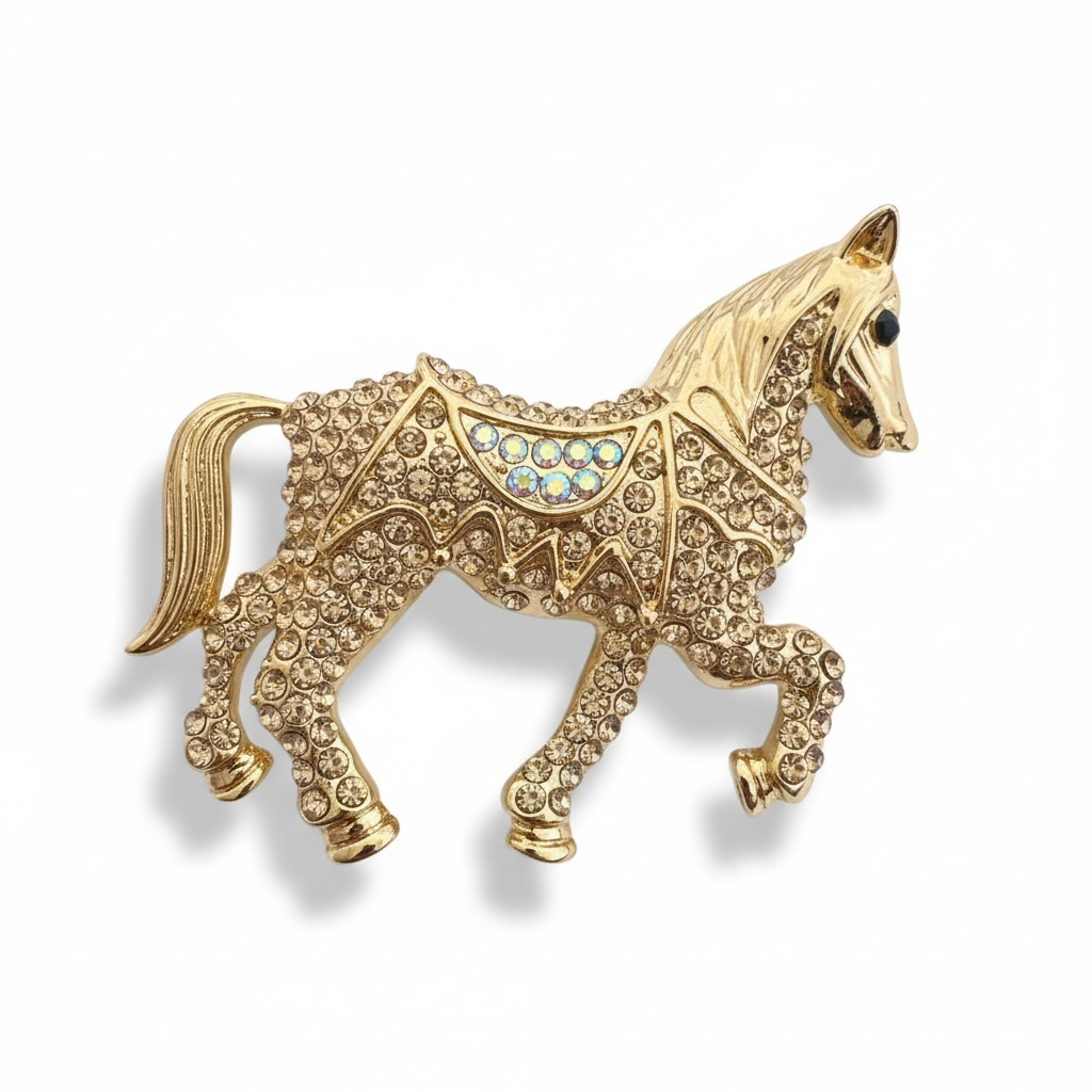 Rhinestone Show Horse Brooch