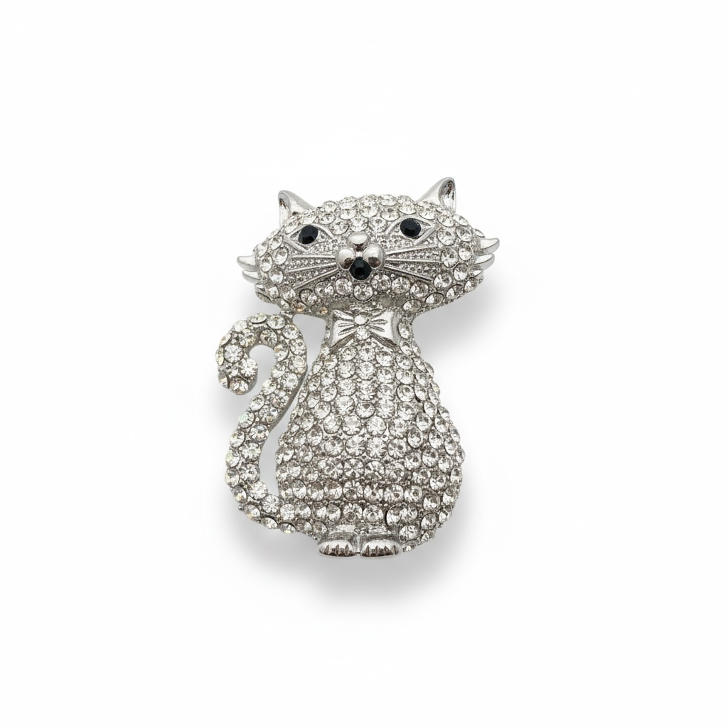Rhinestone Kitty Kat Brooch