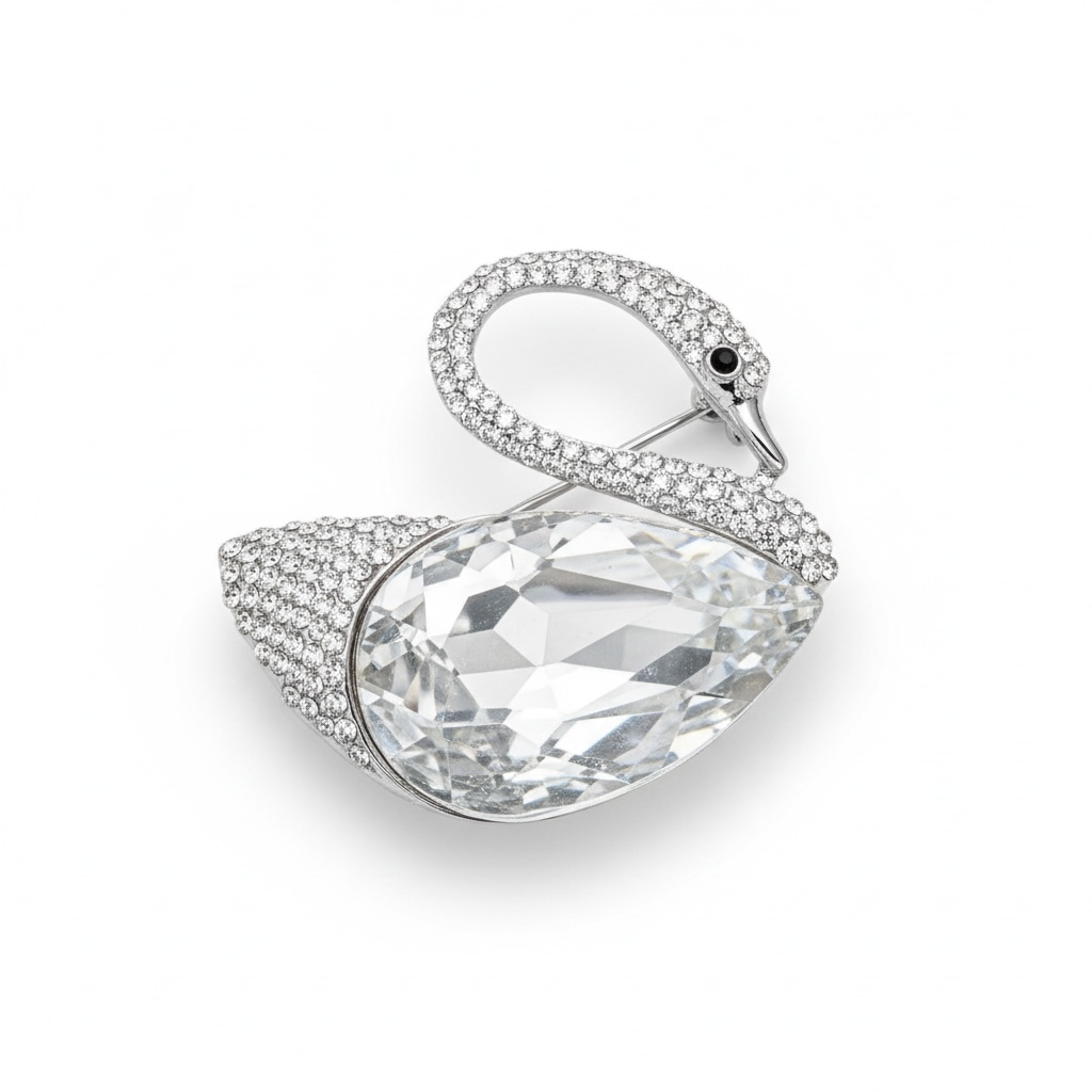 Rhinestone Swimming Swan Brooch