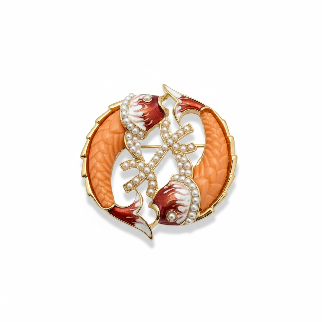 Coral Koi Brooch