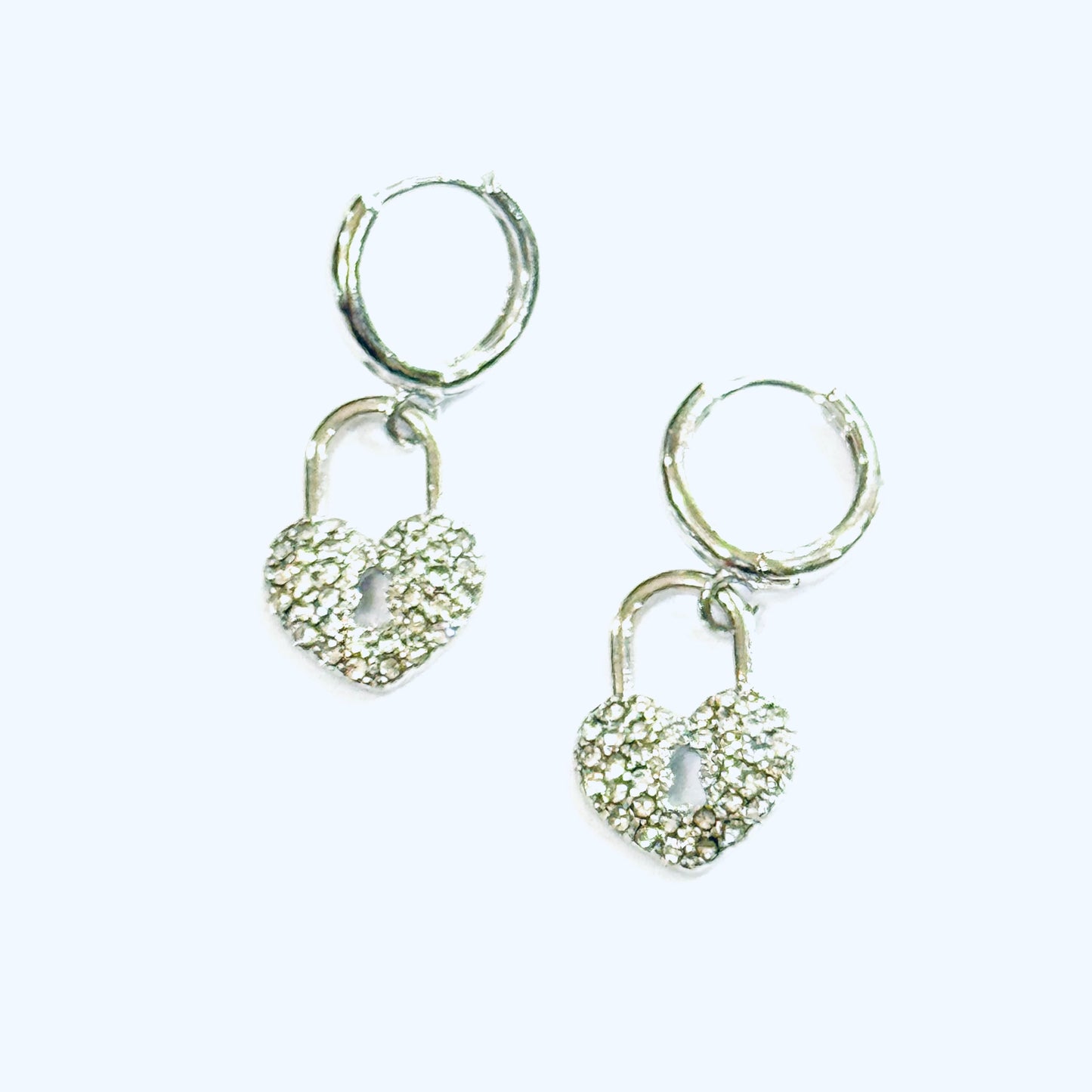 Mini Silver Heart Lock Earrings