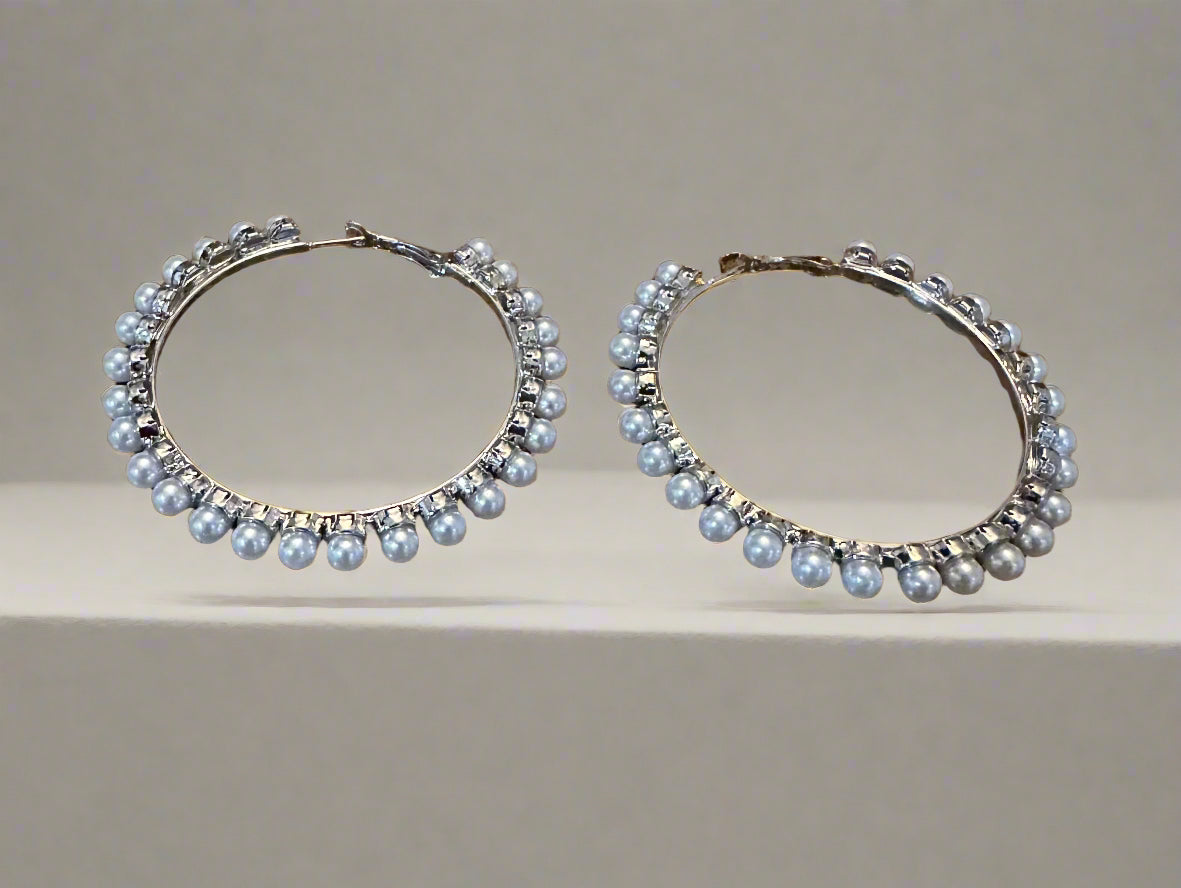 Silver Small Pearl Hoops