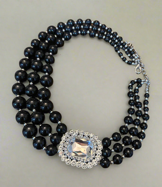 Triple Faux Pearl Rhinestone Necklace