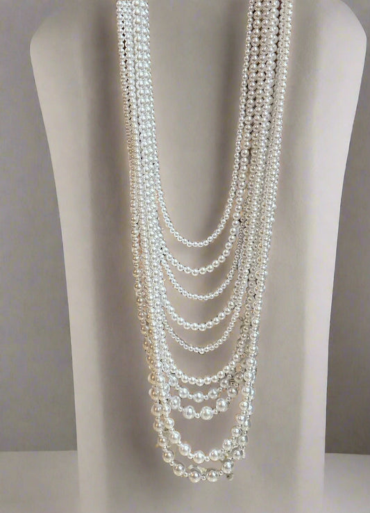 Long Multi Strand Pearl Necklace