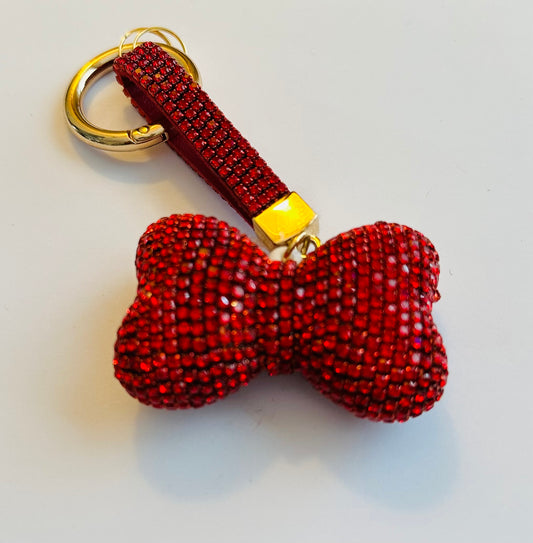 Rhinestone Red Bow Keychain