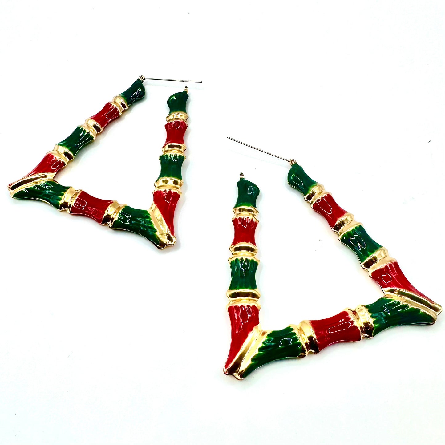 Bamboo Large Red/Green Earrings