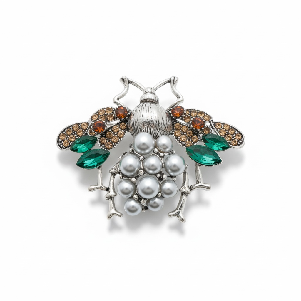 Rhinestone Beetle Brooch