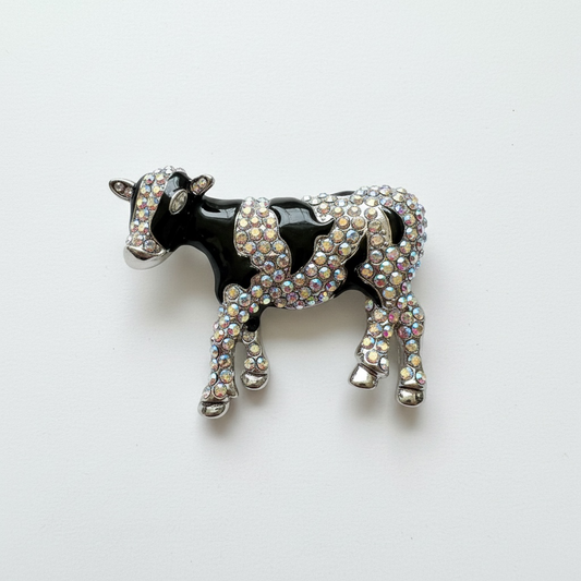 Rhinestone Moo Cow Brooch