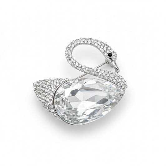 Rhinestone Swimming Swan Brooch